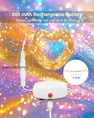 Rechargeable Fairy String Lights 16.4ft 8 Modes Timer Copper Wire Decor - Variation of 16.4ft - 1pc