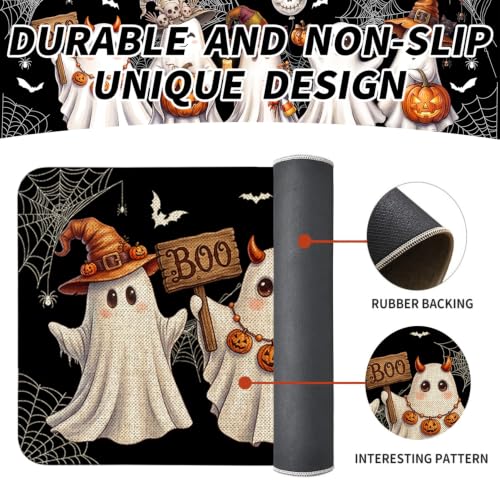Halloween Ghost Kitchen Mat Decor Set of 2 - Black Ghost Indoor Rugs for Halloween
