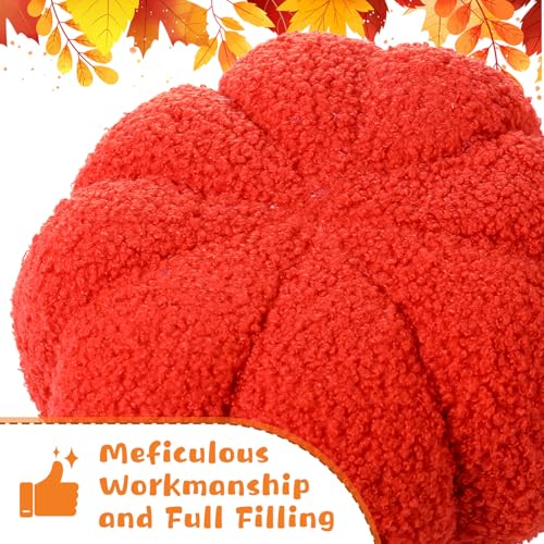 Orange Fall Pumpkin Throw Pillows Set - Plush 3 Pcs Teddy Fleece Decor