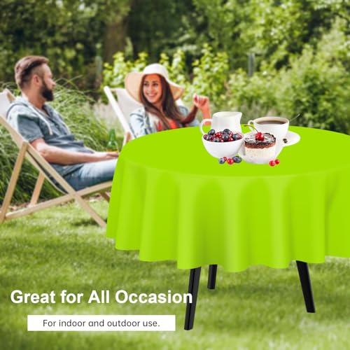6 Pack Lime Green Round Disposable Plastic Tablecloths - 84 Inch for Events & Parties