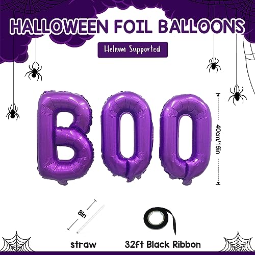 Purple Boo Foil Balloons Set - Halloween 16 Inch Bunting Banner Decorations