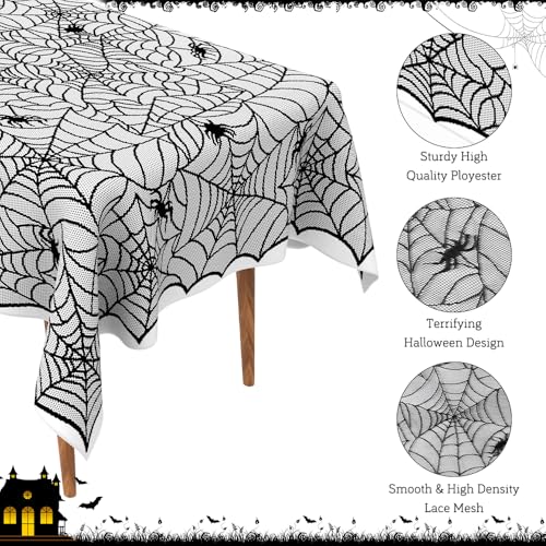 84x60 Inch Halloween Lace Tablecloth with Spider Web Design - Indoor Decor