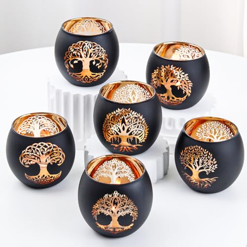 Black Gold Tree of Life Votive Candle Holders Set of 6 - Wedding & Party Decor