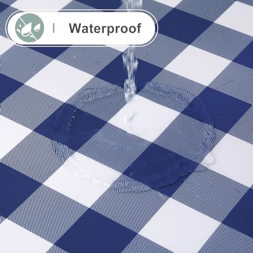Rectangular Waterproof Vinyl Tablecloth with Flannel Back Navy & White 102" x 60" - Misaya