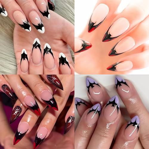 Halloween Glitter Bats Nail Stickers - 6 Sheets 3D Self-Adhesive Nail Art Decals