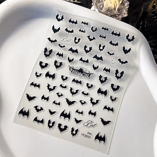 Halloween Nail Art Stickers Ghost Bat Design 3D Self-Adhesive Decals - Bat Ghost Variation