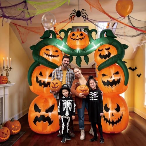 Giant 10FT Halloween Inflatable Pumpkin Vine Archway with 9 LED Lights - Outdoor Yard Decoration - Pumpkin Vine Arch