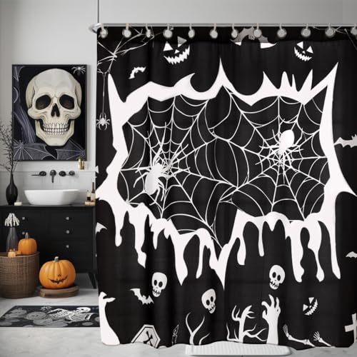 EVENHUG Halloween Shower Curtain with Hooks - Waterproof 72x72 Inch Black/72" x 72"
