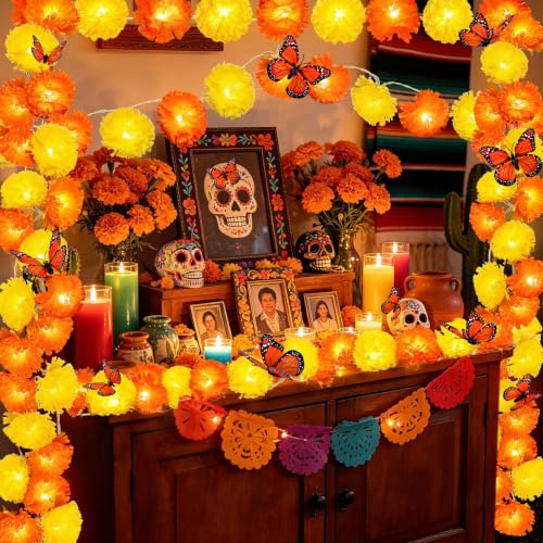 Day of The Dead Decorations with 12 Butterfly - Yellow-Orange Variation, 2 Pack