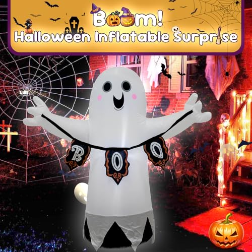 VIKIMORA White Ghost Halloween Inflatable Decor with LED Light - 3.5ft Spooky Yard Decoration