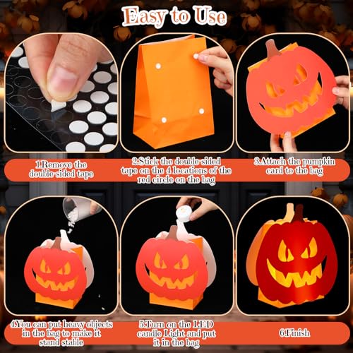 Halloween Luminary Bags with LED Tea Lights - 24 Pack