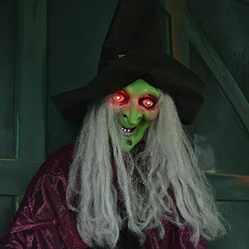 72-Inch Hanging Halloween Witch Decor with Glowing Eyes - Outdoor Haunted House Prop