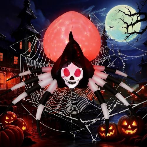 Giant 6FT Inflatable Skeleton Spider with Flickering Lights for Halloween Yard Decor