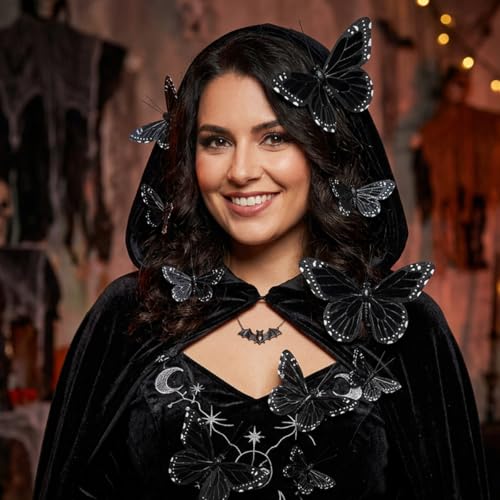 Black Artificial Feather Butterfly Decorations with Clips for Halloween, Wall, Party & Home Decor