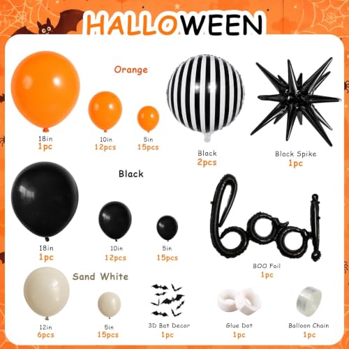 Halloween Balloon Garland Arch Kit - Orange, Black, White Spooky Party Decorations with Variation