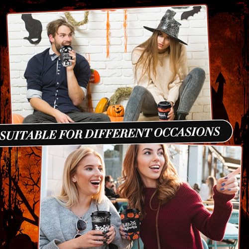 Halloween Disposable Coffee Cups Set - 12 oz with Lids, Sleeves & Straws - 100 Pack