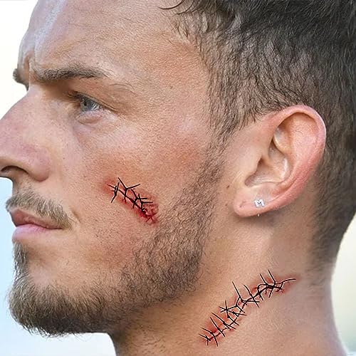 Halloween Zombie Fake Blood Tattoos - 20 Sheets Realistic Wounds & Scars for Costume & Cosplay