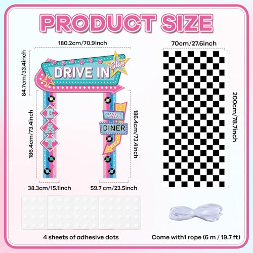 1950s Retro Diner Party Decorations Set with Banner Rug and Props