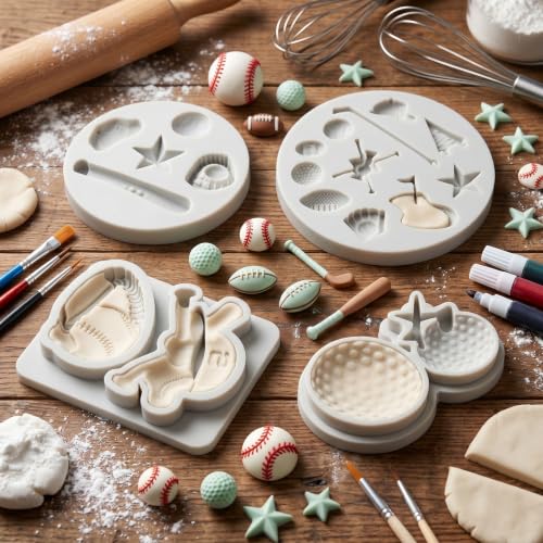 Golf and Baseball Silicone Mold Set - 4 Piece Sports Theme Cake Decorating Molds - Style E