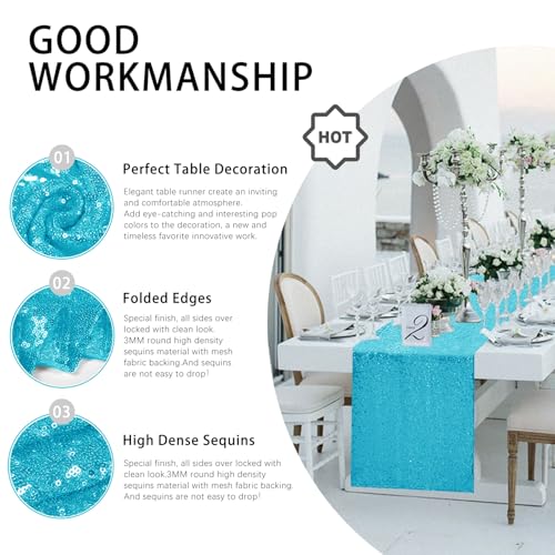 Turquoise Sequin Table Runner 12x72 Inches - 10 Pack, Party Decor