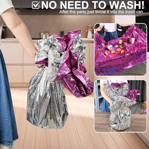 Holographic Pink Glitter Plastic Tablecloth - Purple Pink Variation, 6 Pack, 54x108 Inches