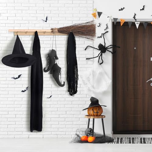 Halloween Witch Decoration Set with Wooden Broom & Accessories - Porch Decor
