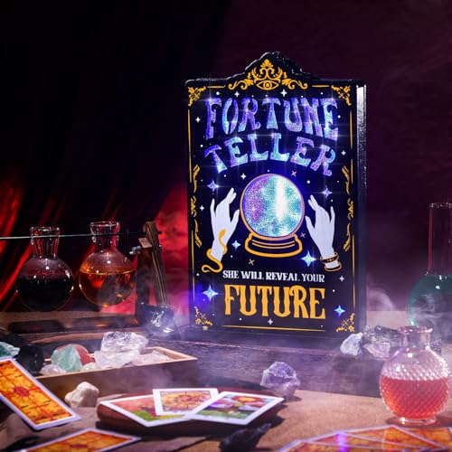 Halloween Fortune Teller LED Tabletop Sign - Spooky Gothic Decor with Blue Glow