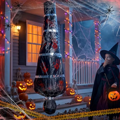 Halloween Body Bag Decorations Set - Outdoor Hanging Corpse Props with Rope & Blood Stains