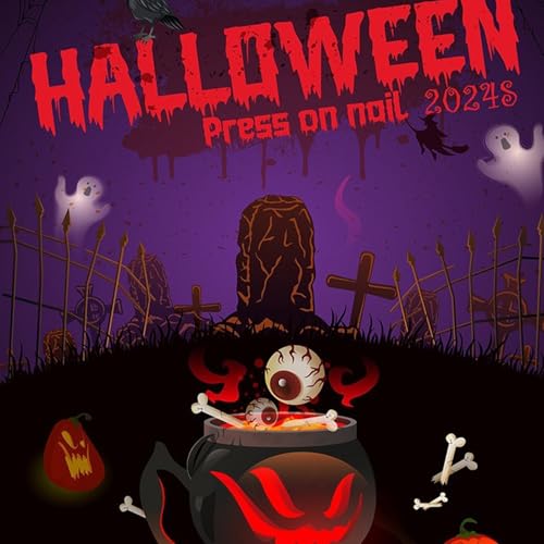 A1 Halloween Fake Nails Pack - Black & White Almond Press-On Nails with Ghost Design - 30 Pieces