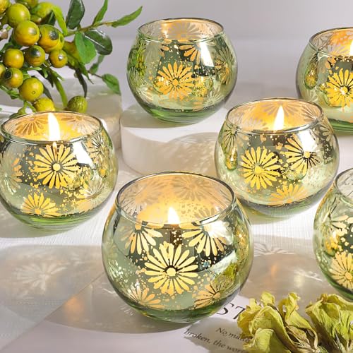 Green Mercury Glass Votive Candle Holders Set of 12 - Romantic Home Decor