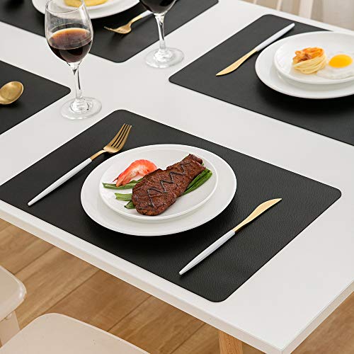 Black Faux Leather Placemats Set of 6 - Modern Dining Table Decor