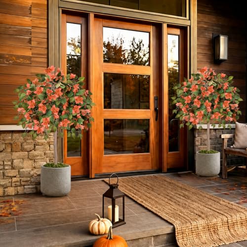 Orange 4FT Artificial Bougainvillea Tree with Ground Spike - Fall Outdoor Decor