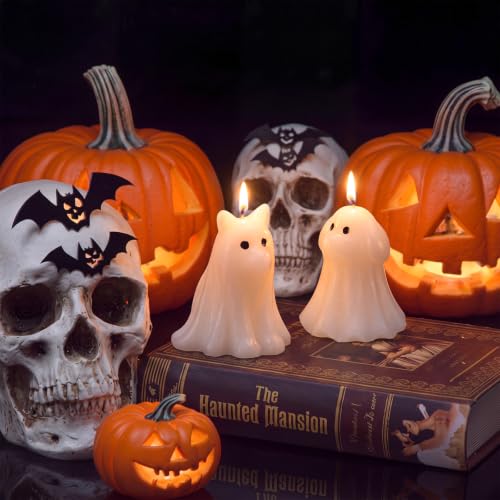 Cute Halloween Ghost Candles Set - Dog and Cat Shaped Decor, 6 Pcs