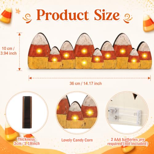 Lighted Candy Corn Table Centerpiece Halloween Fall Decor - Wooden Pumpkin