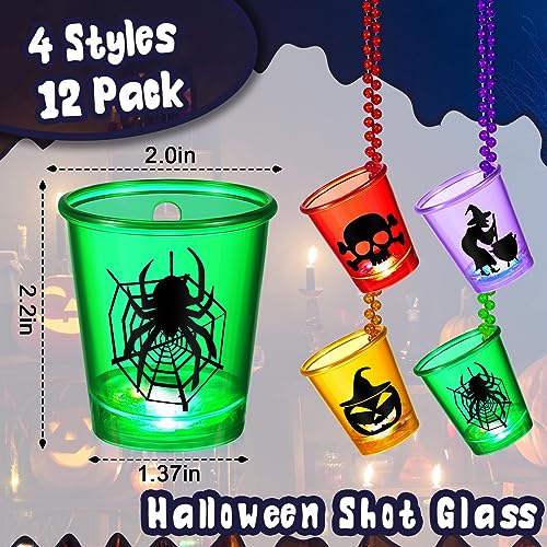 Halloween Shot Glass Necklace Set - Skull & Witch Variations, 12 Pcs