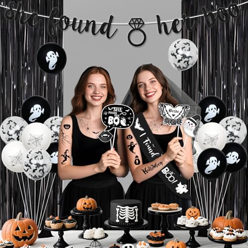 Halloween Bachelorette Party Decorations Set with Banner Sash Veil Photo Props and Balloons