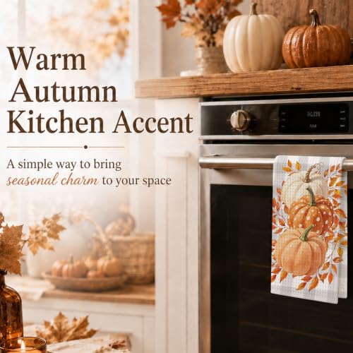Fall Maple Leaves Decor Pumpkin Kitchen Towel - Autumn Home Accent