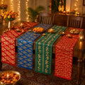 Diwali Themed Linen Table Runner Set - 4 Piece Indian Celebration Decor