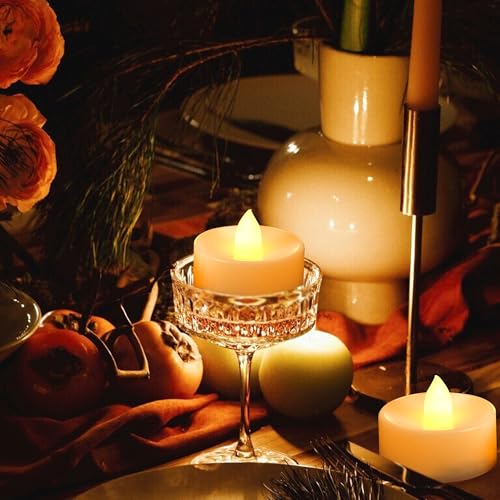 Battery Operated Flameless LED Tea Lights 24 Pack - Warm Amber, Flickering Candles for Decor