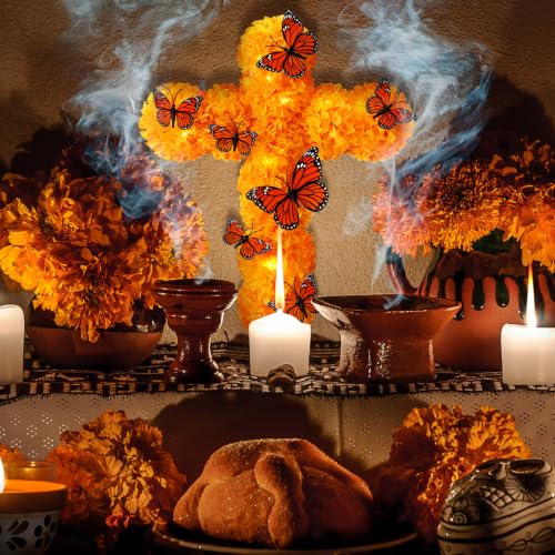 Day of the Dead Ofrenda Decor Set with Lighted Cross and Butterflies - 12x16 Inch
