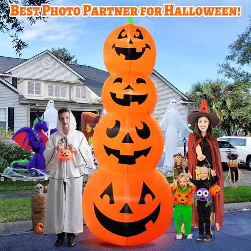 Giant 12FT Halloween Inflatable Stacked Pumpkin Decoration with Built-in LEDs - Outdoor Lawn Yard Halloween Decor - Variation of Stacked Pumpkin