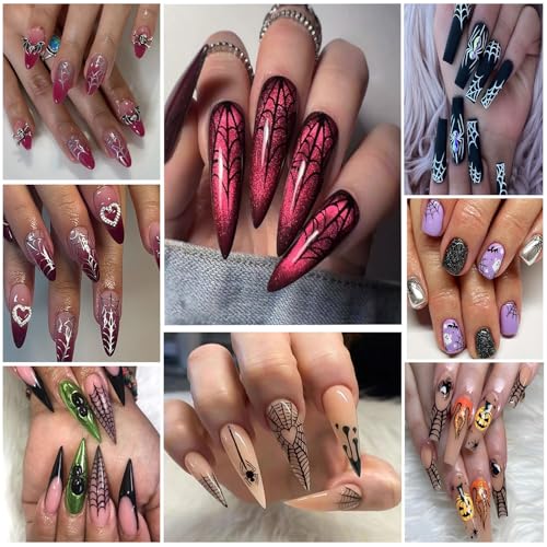 Halloween Spider Web Nail Stickers - 6 Sheets Self-Adhesive 3D Nail Decals for Manicure