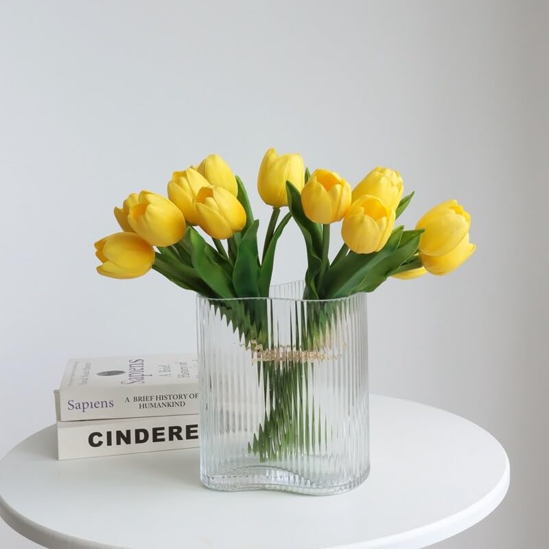 Large Luxury Series Yellow Artificial Tulips - Real Look & Touch for Wedding & Home Decor (11pcs)
