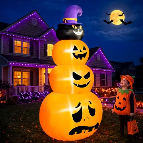 8FT Halloween Inflatable Outdoor Decoration with Built-in LEDs - Stacked Pumpkin, Weather-Resistant, Easy Setup, Halloween Yard Decor - Pumpkin Variation
