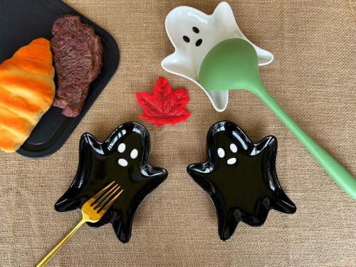 Ceramic Ghost Spoon Rest for Stove Top - Black Kitchen Utensil Holder