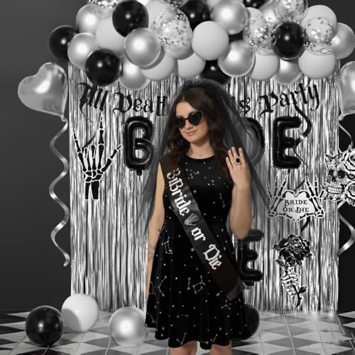 Bride or Die Bachelorette Party Decorations Kit Black & White 100pcs