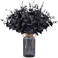 Black Eucalyptus Stems with Glass Vase - Halloween Table Decor, Variation: Black With Vase
