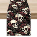 Gothic Table Runner 13x36 Inch Retro Rustic Black Rose Skull Halloween Decor - Variation Gothic-6
