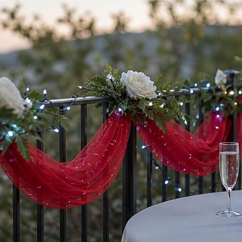 Burgundy Pearl Gauze Table Runner 120 Inch 6pcs - Wedding & Party Decor