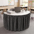 Polka Dot Table Skirt for Teacher Desk - Black & White 72x30 Inches - Elegant Style